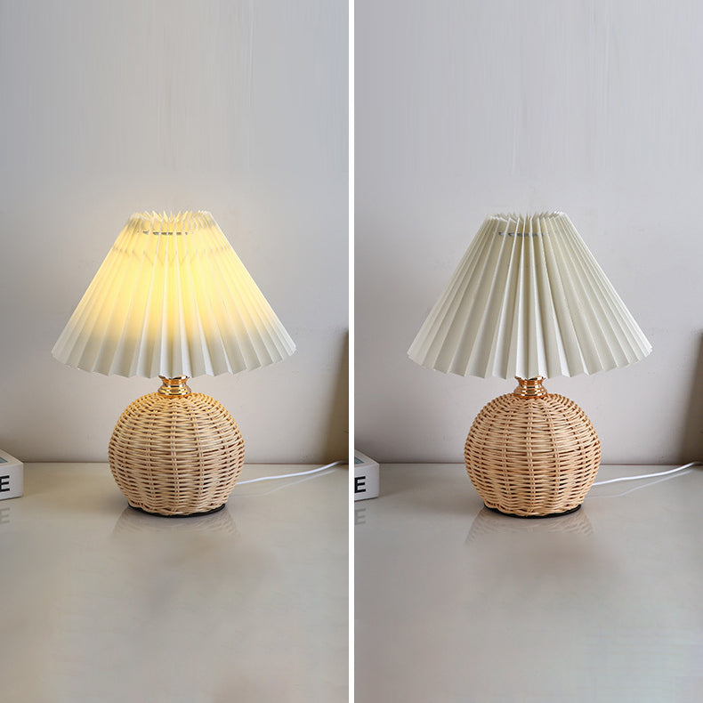 Nordic Rattan Pleated LED Table Lamp for Bedroom