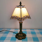 Vintage European Tiffany Square Stained Glass Table Lamp - 1 Light