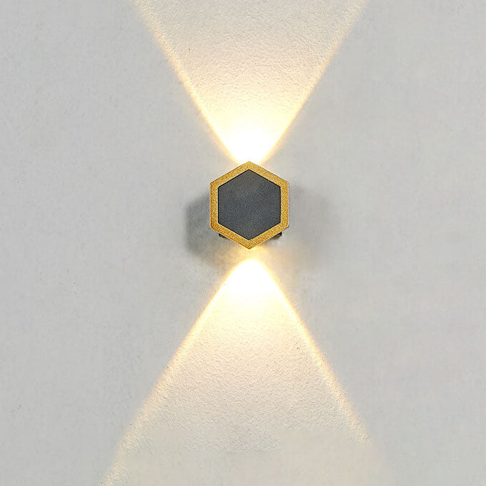 Premium Hexagonal Black and Gold LED Outdoor Wall Sconce