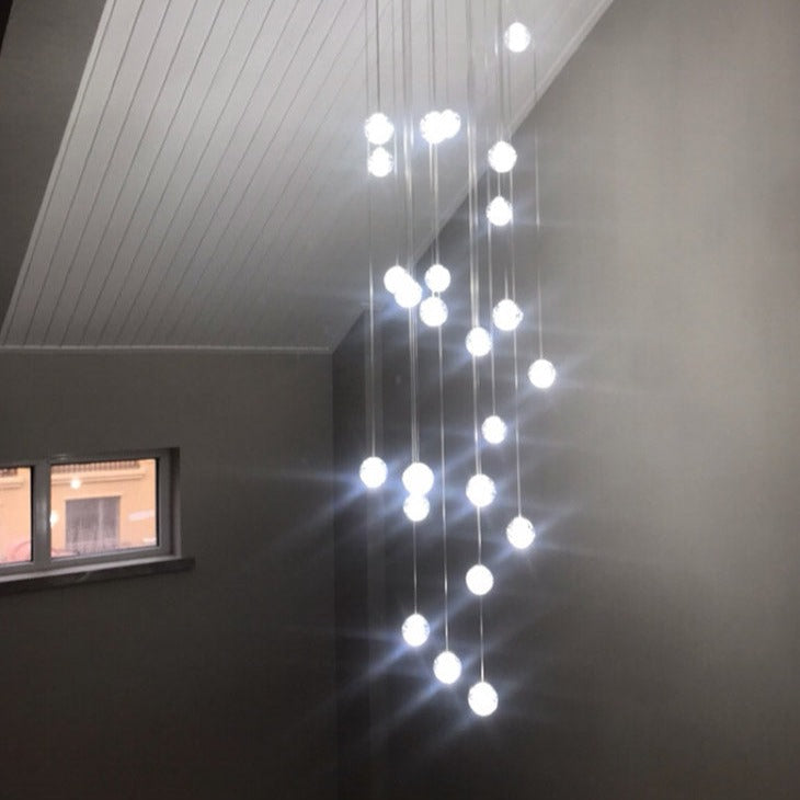 Luxury LED Chandelier with Crystal Orb Shade for Modern Staircases