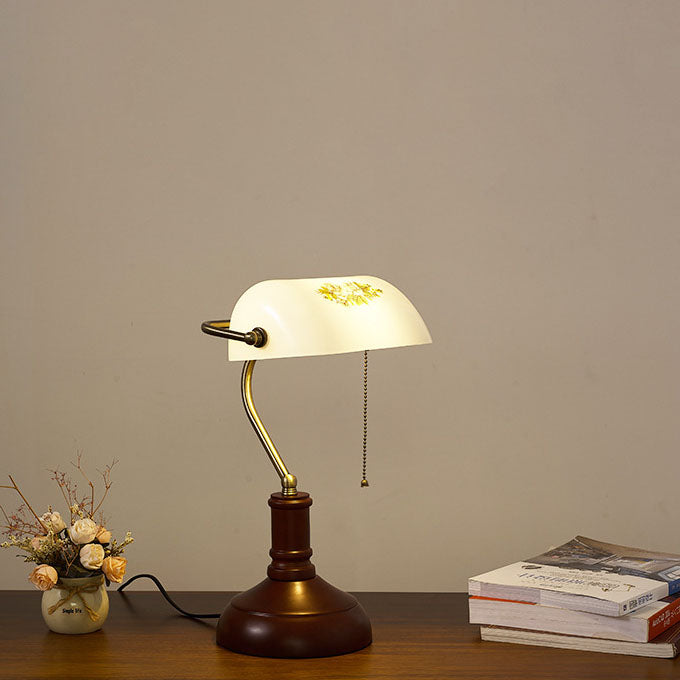 Vintage Solid Wood Glass Table Lamp with Zipper Shade - 1 Light