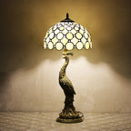 Vintage Tiffany Peacock Glass Dome Table Lamp - 1-Light