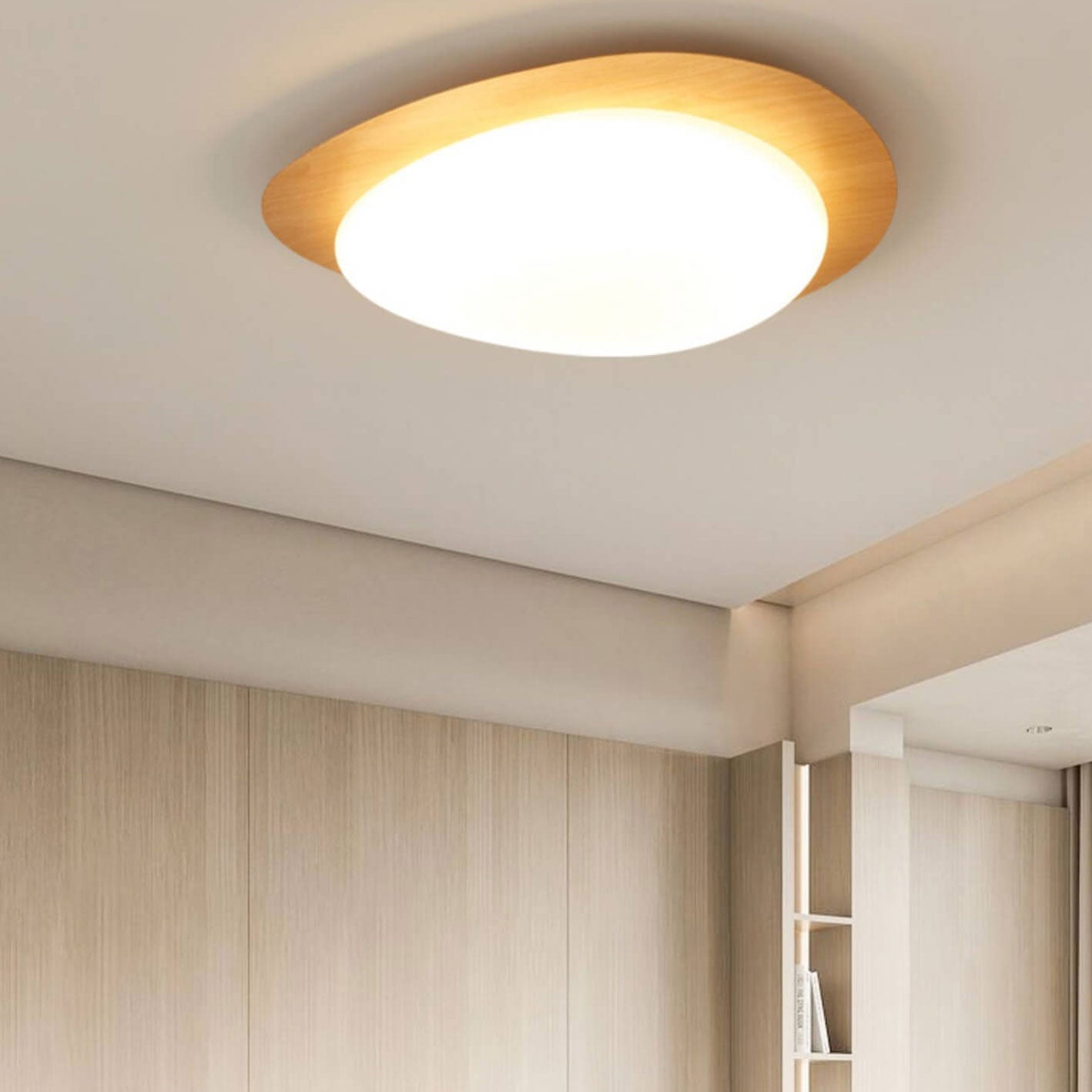 Nordic Wood Grain Pebble LED Flush Mount Ceiling Light