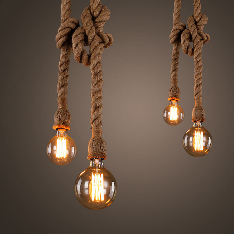 Premium Industrial Hemp Rope 1/2-Light Pendant Lamp