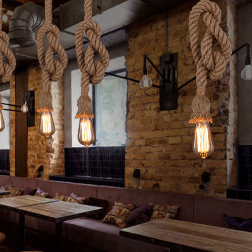 Premium Industrial Hemp Rope 1/2-Light Pendant Lamp