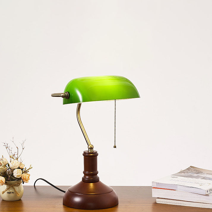 Vintage Solid Wood Glass Table Lamp with Zipper Shade - 1 Light