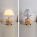 Nordic Rattan Pleated LED Table Lamp for Bedroom