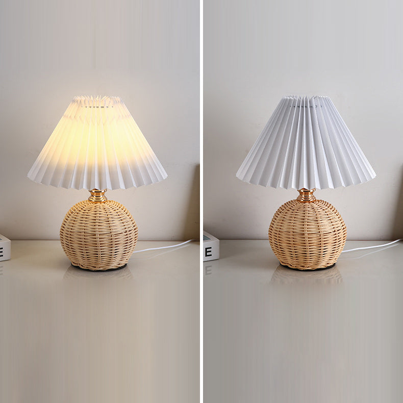 Nordic Rattan Pleated LED Table Lamp for Bedroom