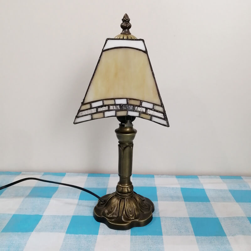 Vintage European Tiffany Square Stained Glass Table Lamp - 1 Light