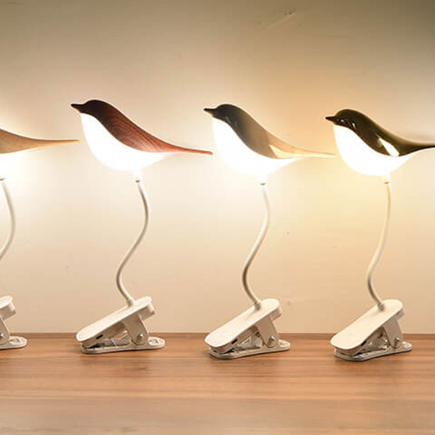 Nordic Bird Clip LED Night Light - USB Rechargeable Table Lamp