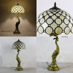 Vintage Tiffany Peacock Glass Dome Table Lamp - 1-Light