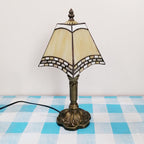 Vintage European Tiffany Square Stained Glass Table Lamp - 1 Light