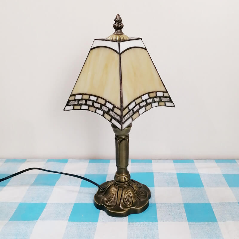 Vintage European Tiffany Square Stained Glass Table Lamp - 1 Light