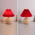 Nordic Rattan Pleated LED Table Lamp for Bedroom