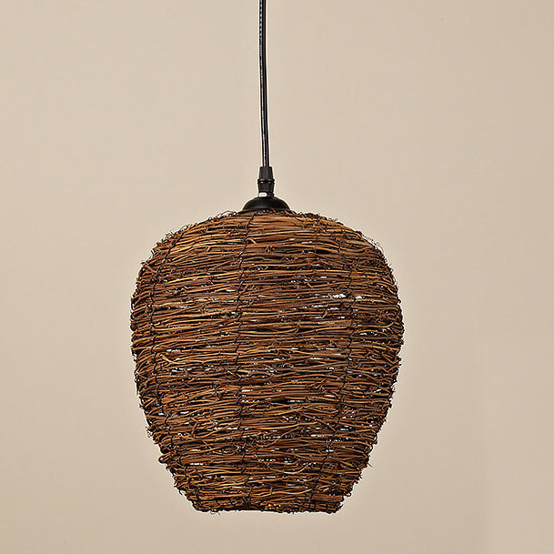 Vintage Rattan Dome Pendant Light - 1-Light Fixture