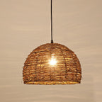 Vintage Rattan Dome Pendant Light - 1-Light Fixture