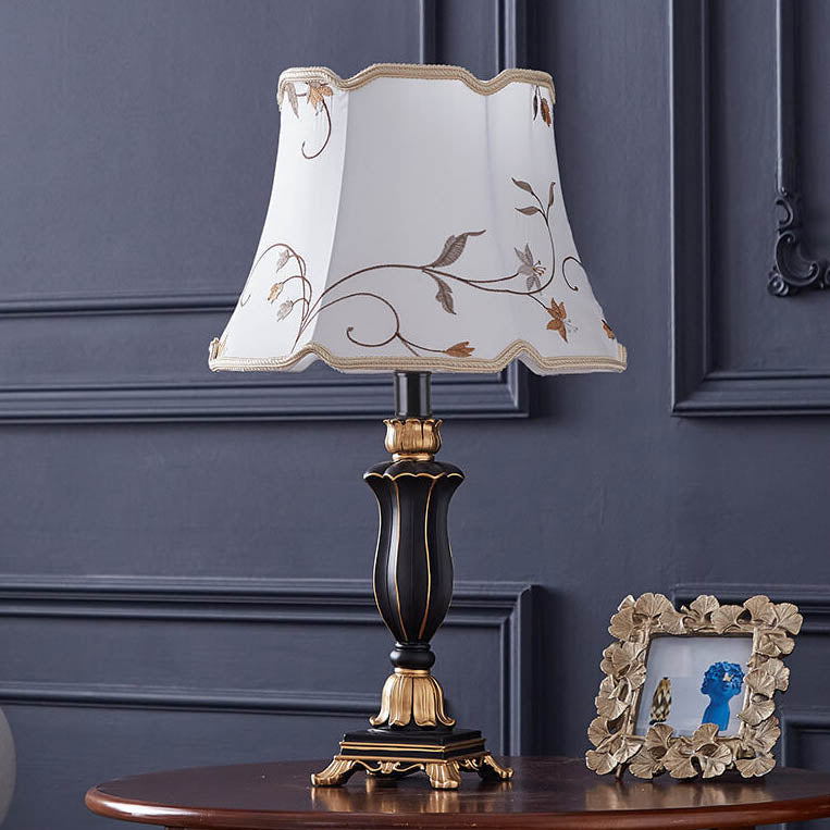 Classic Round Fabric and Resin Table Lamp - 1 Light