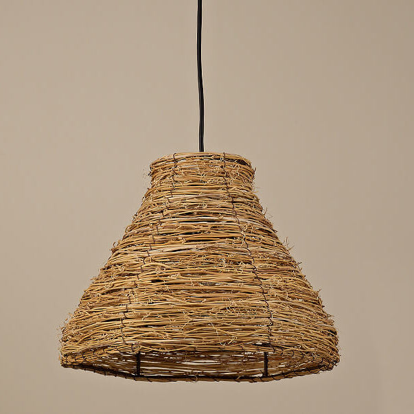 Vintage Rattan Dome Pendant Light - 1-Light Fixture