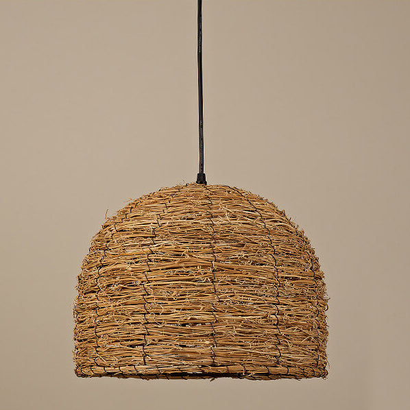 Vintage Rattan Dome Pendant Light - 1-Light Fixture