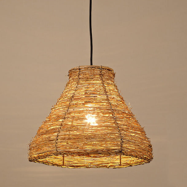 Vintage Rattan Dome Pendant Light - 1-Light Fixture