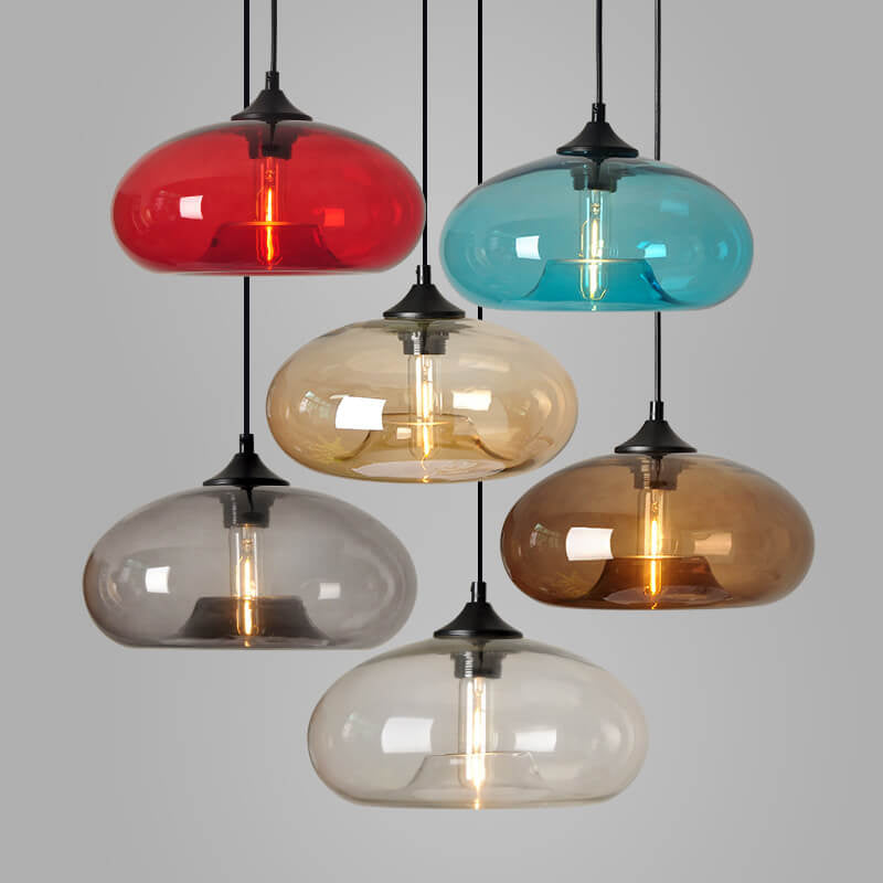 Premium Colored Glass Oval Pendant Light - 1-Light