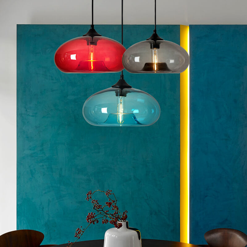 Premium Colored Glass Oval Pendant Light - 1-Light