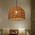 Vintage Rattan Dome Pendant Light - 1-Light Fixture