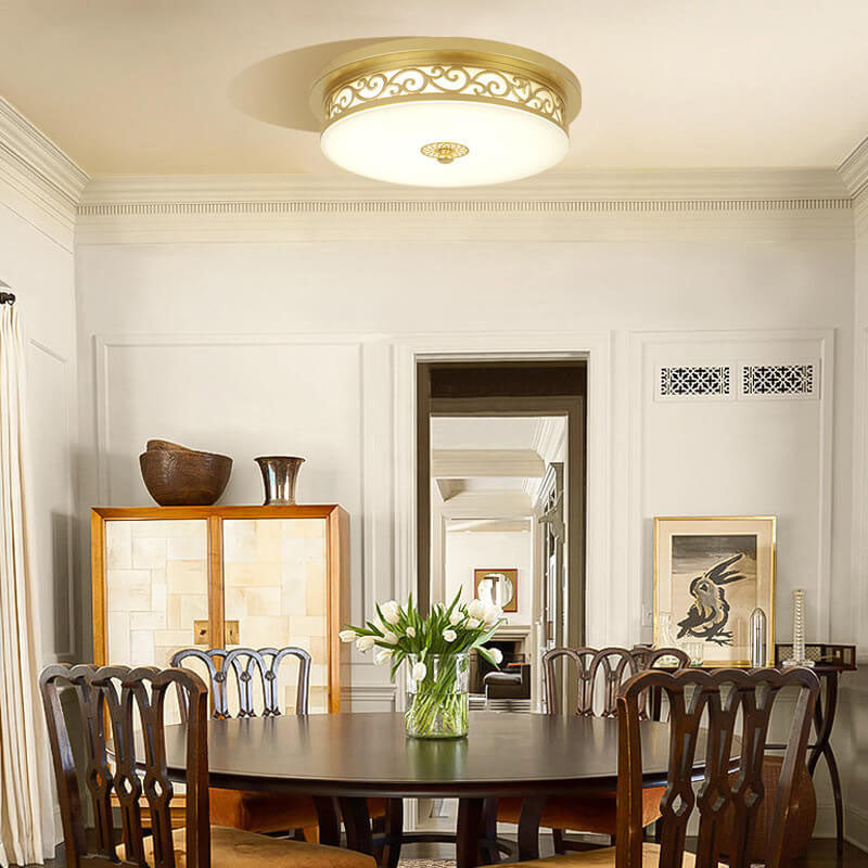 Vintage Iron LED Flush Mount Ceiling Light with Circular Patterned Edge