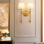 Contemporary Brass Wall Sconce, Fabric Shade