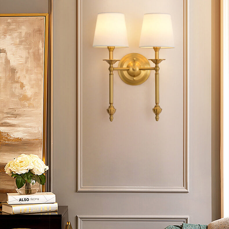 Contemporary Brass Wall Sconce, Fabric Shade