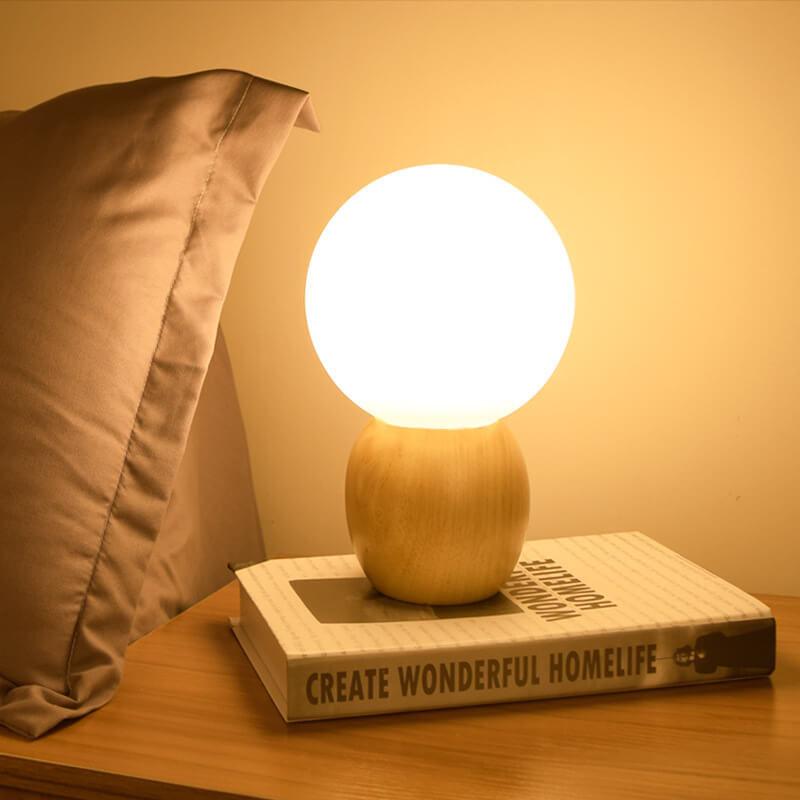 Nordic Solid Wood Milk White Glass Orb Table Lamp