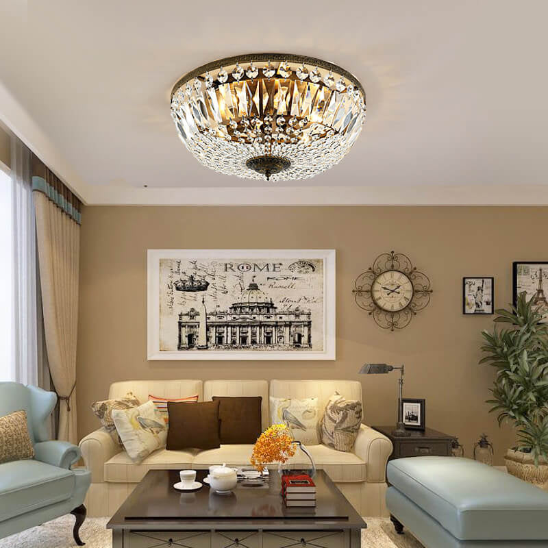 Vintage Crystal Flush Mount Ceiling Light - 4/6 Lights