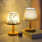 Premium Vintage Linen Drum Shade LED Table Lamp