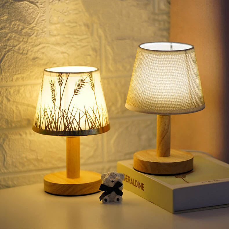 Premium Vintage Linen Drum Shade LED Table Lamp