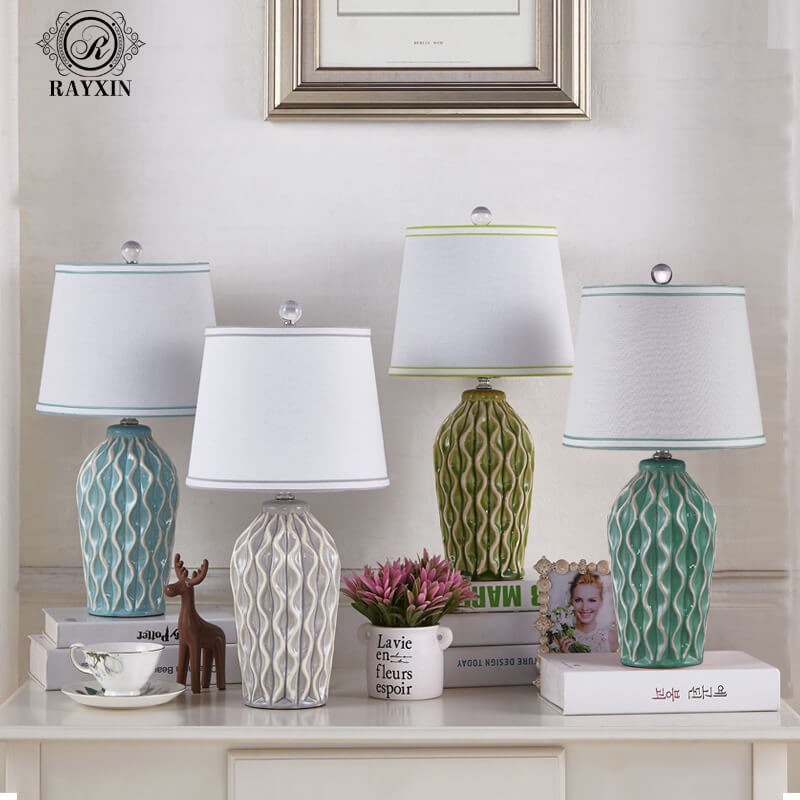 Contemporary Fabric and Ceramic 1-Light Table Lamp with Ice Crack Finish