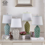 Contemporary Fabric and Ceramic 1-Light Table Lamp with Ice Crack Finish