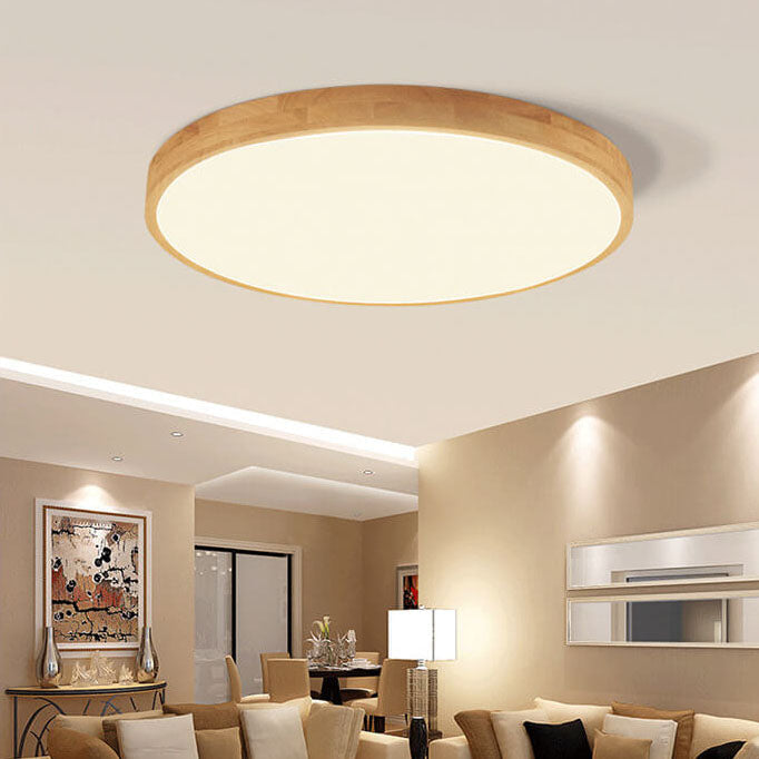 Premium Nordic Solid Wood Round Ultra-Thin LED Ceiling