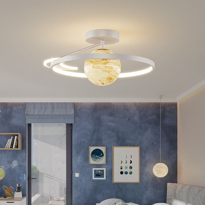 Contemporary LED Planet Globe Semi-Flush Mount Ceiling Light