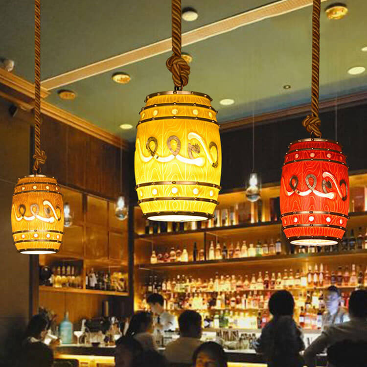 Rustic Wine Barrel Resin Pendant Light
