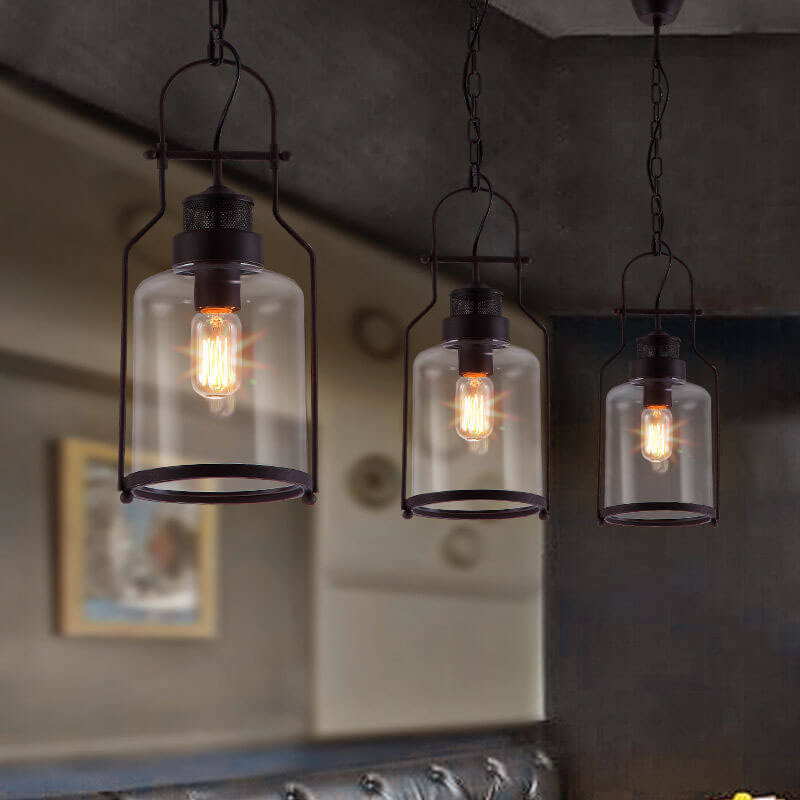 Vintage Industrial Iron and Glass 1-Light Pendant Lamp