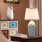 Contemporary Fabric and Ceramic 1-Light Table Lamp with Ice Crack Finish