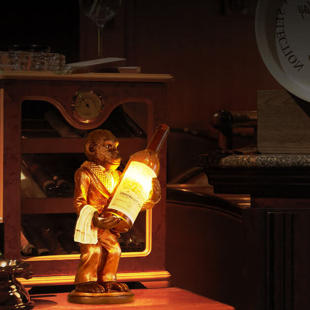 Vintage Monkey Resin Table Lamp with Wine Bottle Design - 1-Light Decor