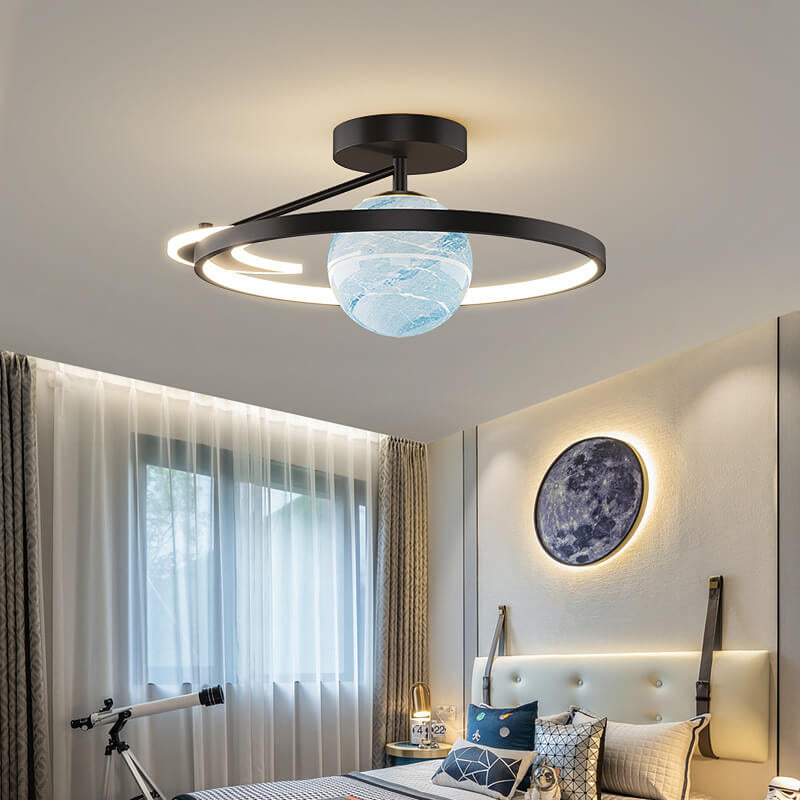 Contemporary LED Planet Globe Semi-Flush Mount Ceiling Light