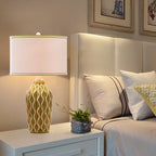 Contemporary Fabric and Ceramic 1-Light Table Lamp with Ice Crack Finish