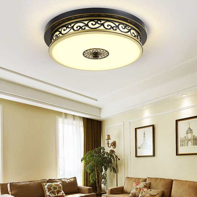 Vintage Iron LED Flush Mount Ceiling Light with Circular Patterned Edge