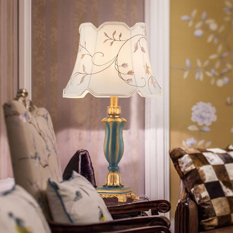 Classic Round Fabric and Resin Table Lamp - 1 Light