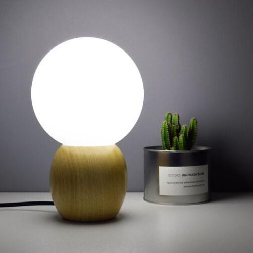 Nordic Solid Wood Milk White Glass Orb Table Lamp