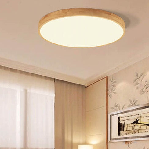 Premium Nordic Solid Wood Round Ultra-Thin LED Ceiling