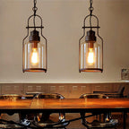 Vintage Industrial Iron and Glass 1-Light Pendant Lamp