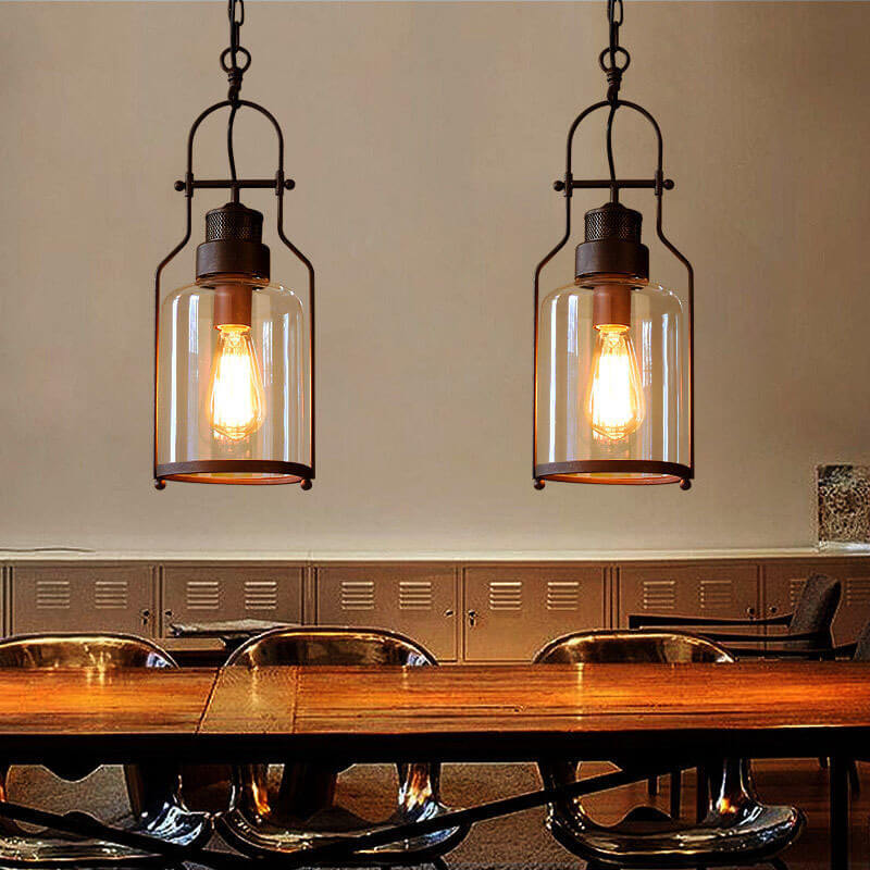 Vintage Industrial Iron and Glass 1-Light Pendant Lamp